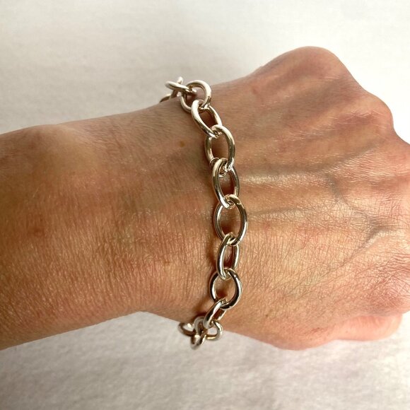 Sterling Silver 925 Italy Cable Chain Blank Engraveable Heart Charm Bracelet 20g - Picture 3 of 16